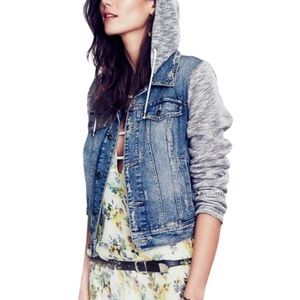 Free People Blue and Grey Jean Jacket Hoodie - Women’s Size XS